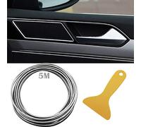 CTRICALVER Decoración Interior de Coche, 5M Tiras líneas de molduras lnterior del coche, Universal Tira de Moldura Flexible Decorativa (galvanoplastia plata) con raspador amarillo