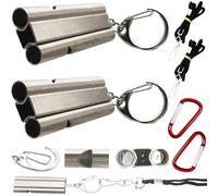 CTRICALVER Silver 2 piezas Silbato de supervivencia de emergencia | Silbatos de seguridad de tubos dobles | Silbato de supervivencia con cordón y llavero para acampar, ntrenamiento de mascotas