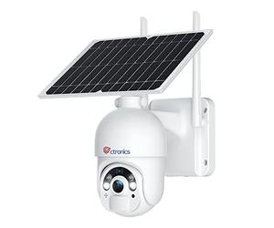 Ctronics 2,5K 4MP cámara Wi-Fi Exterior, PTZ 355°/90°, batería/Solar, IP66 | Con visión nocturna color hasta 25 m, detección PIR, alertas en la app, audio bidireccional y tarjetas TF de hasta 128 GB.