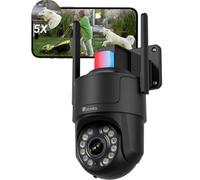 Ctronics 4K Cámara Vigilancia Exterior con Zoom Óptico 5X, Visión Color Starlight 50m, Seguimiento Automático, Luz Roja-Azul & Sirena, Máscara Privacidad, WiFi 5G/2,4G, App/PC, TF 256GB/FTP/NAS, IP66