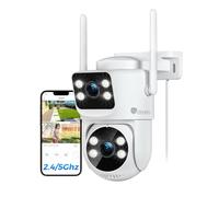 Ctronics Camara Vigilancia WiFi Exterior con Doble Lente, PTZ Cámara 2.4/5Ghz NVR, Seguimiento Automático, Visión Nocturna Color 30M y Grabación 24/7, Compatible PC/Tablet/Móvil,1080P, IP66