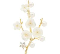 CTRSM Broche, Broche Accesorios de Moda for Damas Broche Elegante de Flor de Perla de Concha Natural Broche en Forma de Ciruela Broche for Banquete de Fiesta(Gold)
