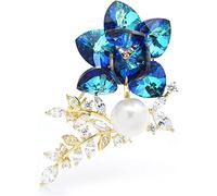 CTRSM Broche, Broche Accesorios de Moda for Damas Broche Elegante de Flores de Cristal for Damas Broche de diseñador con Forma de Flor Azul y Violeta