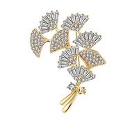CTRSM Broche, Broche de Flores de Plantas de Moda, broches Decorativos en Forma de Abanico de Ginkgo Biloba con Diamantes