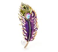 CTRSM Broche, Pluma de Cristal for Mujer, Pluma esmaltada de Lujo de Dos Colores, joyería for Fiestas de Oficina(Purple)
