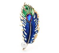 CTRSM Broche, Pluma de Cristal for Mujer, Pluma esmaltada de Lujo de Dos Colores, joyería for Fiestas de Oficina(Blue)