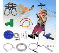 CTSC Kits de tirolina para jardín, kit de alambre de cremallera de 32 m para niños y adultos, con freno de resorte de acero inoxidable, kit de tensión, arnés de seguridad, protectores de árboles (32 m