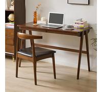 Cttasty Escritorio para computadora con cajones, madera maciza, moderno de mediados de siglo, mesa de estudio en casa, pequeño para dormitorio, 29.1 pulgadas de alto x 39.4