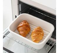 CTTPEG Plato de cerámica para hornear, juego de platos de cerámica para hornear con estantes para asar, bandeja de cerámica para hornear pasteles, cocina, color blanco