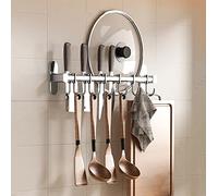 CTVR Estantes for Colgar ollas y sartenes montados en la Pared, organización de Almacenamiento de Utensilios de Cocina, Ideal for cucharas de espátula, Tazas medidoras, Plateado (Size : 8 Hooks)