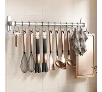 CTVR Riel for ollas y sartenes montado en la Pared, estantes for Colgar Utensilios de Cocina de Acero Inoxidable, Soporte de Cocina con Ganchos móviles, Ideal for Cuchara de espátula, Tazas medidoras