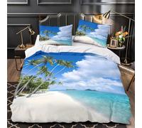 CTYQKZVPM Playa Tropical 3D Impresión Funda de edredón 3pz Microfibra Cremallera Oculta Escena de la Isla paradisíaca Edredón Funda 2 Fundas Lavable a máquina Chicos Chicas Single（140x200cm）