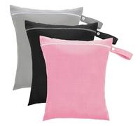 CTYUEYUN Wetbag - Juego de 3 bolsas de natación con cremallera, 40 x 30 cm, reutilizables, para trajes de baño, toallas de playa y pañales (negro, rosa, gris)