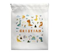 CUAC REVOLUTION Bolsa de merienda personalizada diseño dinosaurios y texto personalizado. Bolsa merienda infantil. Bolsa para almuerzo. Bolsa almuerzo infantil. Ideal para el cole y guarderías.