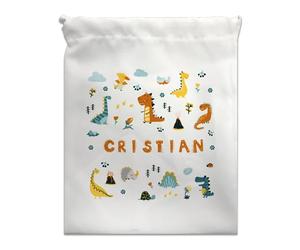 CUAC REVOLUTION Bolsa de merienda personalizada diseño dinosaurios y texto personalizado. Bolsa merienda infantil. Bolsa para almuerzo. Bolsa almuerzo infantil. Ideal para el cole y guarderías.