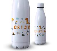 CUAC REVOLUTION Botella personalizada con diseño dinosaurios y texto 500ml | Botella de agua acero inoxidable térmica de doble capa | Libre de BPA y reutilizable | Bebidas frías 24h y calientes 12h