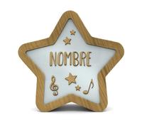 CUAC REVOLUTION Lámpara Estrella Madera Personalizada con Nombre. Luz LED Infantil Quitamiedos. Lámpara de Noche Infantil Decorativa. Niños y Bebes Regalo Original (Música)