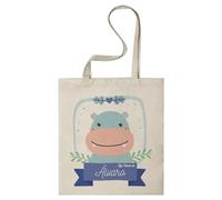 CUAC REVOLUTION Tote Bag personalizada diseño hipopotamo. Bolsa de tela reutilizable. Ligera, resistente y de tacto suave. Multiusos.