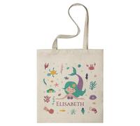 CUAC REVOLUTION Tote Bag personalizada diseño sirenita. Bolsa de tela personalizable, resistente y multiusos. Asas largas y cómodas de 70cm. Eco-amigable y duradera. Perfecta para niños pequeños.