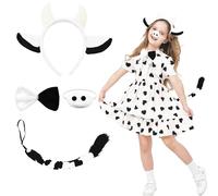Cuackamily 4 Piezas Juego de Disfraz de Animales,Disfraces para Niños,Diadema Cuernos de Vaca Corbata Lazo Cola Vacas Disfraces Accesorios,Fiesta de Cosplay Animal Regalo Halloween Cumpleaños Navidad