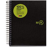 Miquelrius - Cuaderno A5, 120 Hojas, 4 Franjas de Colores, Papel Reciclado, Cuadrícula 5 mm, Libreta reciclada 100% recuperada post-consumo, Tapa de polipropileno reciclado, Color Negro