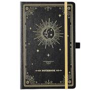 Cuaderno a rayas/diario - Cuaderno de escritura clásico de piel sintética de papel grueso de alta calidad con bolsillo + separadores de página, regalos, bandas, grande, 180 páginas, tapa dura, forrado (5.4 x 8.3) - Diosa de la luna