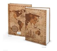 Cuaderno A4 tapa dura mapa mundo vintage: 164 páginas vacías, journal notas, planificador, diario viaje, libreta apuntes, bloc escritura, regalo adultos, cuaderno grande, estilo antiguo