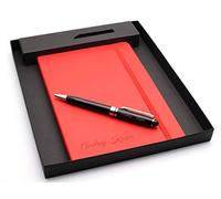 Cuaderno A5 personalizado de tapa blanda + juego de bolígrafo negro en caja de regalo | Diseñe un regalo realmente único | Grabado con láser (Rojo)