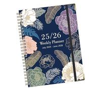 Cuaderno anillado, cuaderno de bobina, diario grueso A5, diseño floral, bloc de notas en inglés de julio de 2025 a junio de 2026 para bocetos, diario, toma de notas, derecho universitario