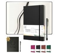 Cuaderno B5 Cuadriculado 5×5 con Bolígrafo y Caja de Regalo • 250 páginas numeradas • Tapa dura de cuero vegano, índice, marcador y bolsillo interior • Papel crema 80 g/m² • 25,5×18 cm (Black Jaspe)