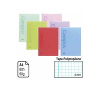 CUADERNO CAMPUS ORIGINAL BLOC ESPIRAL CAMPUS COLOR PASTEL TAMAÑO A4 PACK DE 6 CUADERNOS CON TAPA POLIPROPILENO PLASTICO FUERTE 80 HOJAS CUADRÍCULA 4 MM, 90 G Cubiertas en 6 colores pastel