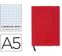 Libreta liderpapel simil piel a5 120 hojas 70g/m2 cuadro 4mm sin margen rojo