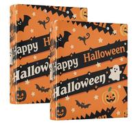 Cuaderno de 3 anillas de 1 pulgada y media para Halloween, calabaza, naranja, con cubierta de bolsillo, paquete de 1/2 carpetas escolares, 200 hojas, paquete de 2