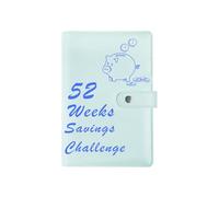 Cuaderno de 52 semanas con texto en inglés "Challenge to Save" - Cuaderno creativo con diseño de hojas sueltas - Color azul cerdo