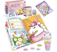Cuaderno de Actividades de 24 Páginas | Estampador de Pegatinas | con 300 Pegatinas | Juguete de Manualidades para Niños | Juguete de Viaje para Niños Pequeños a Partir de 3 4 5 6 Años -Unicornio