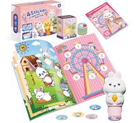 Cuaderno de Actividades de 24 Páginas | Estampador de Pegatinas | con 300 Pegatinas | Juguete de Manualidades para Niños | Juguete de Viaje para Niños Pequeños a Partir de 3 4 5 6 Años - Conejo