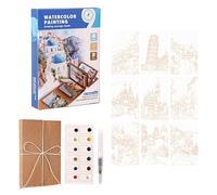 Cuaderno de acuarela con pinturas incluidas, 16 x 16 cm | Kit de dibujo nómada de bolsillo - Cuaderno de iniciación de acuarela | para artistas, aficionados, profesionales, profesores, exterior, café