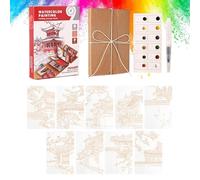 Cuaderno de acuarela con pinturas incluidas, 16 x 16 cm, kit de dibujo y manualidades | Cuaderno de iniciación de acuarela, para artistas, aficionados, profesionales, profesores, exterior, café