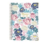 Cuaderno de anillas, cuaderno de primavera | Julio de 2025 a junio de 2026 Estética A5 Bobina Floral Grueso Bloc de notas Inglés para diario, estudio, notas de campo, bocetos, toma de notas de
