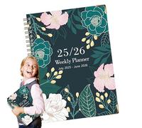 Cuaderno de anillas - Organizador de calendario, julio de 2025 a junio de 2026 cuaderno inglés A5 con estampado floral de papel grueso para diario personal estudio notas de campo dibujo búsqueda de