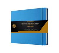 Cuaderno de bocetos de acuarela de 300 g/m², 100 % algodón, 24 hojas, encuadernación cosida prensada en frío, 21 x 14,7 cm, álbum para artistas, medios húmedos y técnicas mixtas, cubierta azul