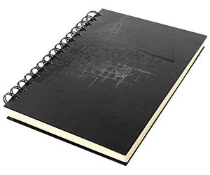 Cuaderno de bocetos Kangaro A5 en blanco, Wire-o, tapa dura, negro con impresión, 140 g de papel crema. Paquete de 5 unidades.