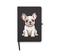 Cuaderno de bulldog francés, diseño de cachorro de perro, páginas en blanco, cubierta de piel sintética, planificador, diario, cuaderno de trabajo