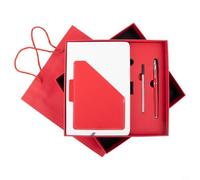 Cuaderno de cuero A5 con bolígrafo, diario de tapa dura con lemas chinos, cuaderno de reuniones de negocios, diario de viaje, juego de libro de escritura recargable (rojo)
