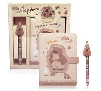 Cuaderno de Cuero Capybara con Bolígrafo y Hebilla Magnética, A6, Páginas Interiores de Colores, Regalo de Vuelta al Cole para Niños, 100 Páginas