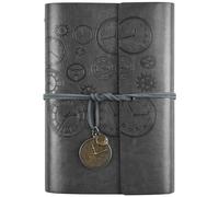 Cuaderno de cuero, diario recargable, diario encuadernado en espiral vintage, diario de viaje para escribir con papel rayado, regalo para niñas y niños A6 18x13cm, Gris