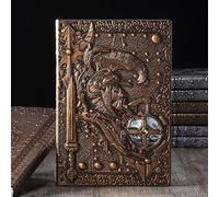 Cuaderno de cuero en relieve, diseño vintage de paladín de estilo europeo, hecho a mano, tapa de poliuretano, patrón de caballero medieval en relieve 3D, regalo para escribir, bocetos (bronce rojo)