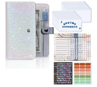 Cuaderno de cuero PU A6, carpeta presupuesto, organizador Personal dinero, con 12 hojas, sobres cremallera y 4 pegatinas para Oficinas Hogar(Silver)