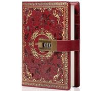 Cuaderno de cuero vintage con cerradura de combinación, diario secreto de flores en relieve B6, papel rayado para escribir, regalo para mujeres y niñas (vino)