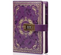 Cuaderno de cuero vintage con cerradura de combinación, diario secreto de flores en relieve B6, papel rayado para escribir, regalo para mujeres y niñas (morado)
